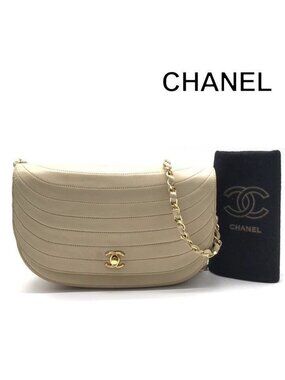 Chanel CC Logo Moon Turnlock Chain Shoulder Bag Lambskin Beige